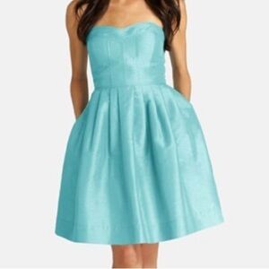 Donna Morgan Collection teal shimmery taffeta strapless dress.